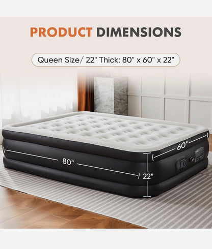 Queen Size Air Mattress 22 inch Inflatable Blow Up Mattress Airbed with Built-In Pump (New in Box)