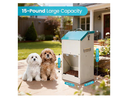 Automatic Dog Feeder Large Breed Outdoor & Indoor Galanized Dog Food Dispenser 15lbs Wall Mountable Gravity Pet FoodStation Auto Feeder Self Feeding with Clear Door for Puppy, Dog, Cat (New in Box)