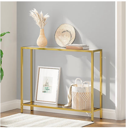 39.4 Inch Narrow Console Table, Tempered Glass Sofa Table Behind Couch Table Modern Entryway Table, Metal Frame for Living Room, Hallway (Gold) (New in Box)