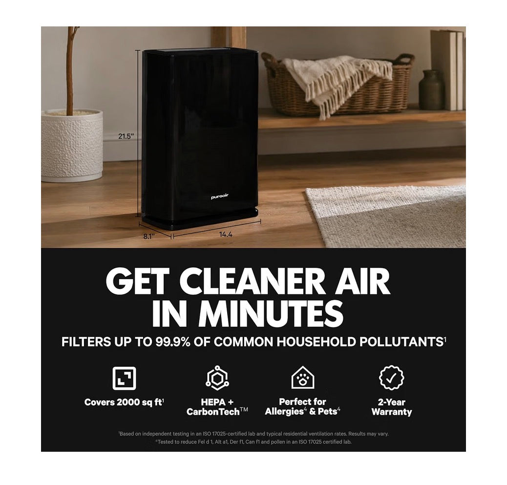 PuroAir 400 HEPA Air Purifier for Home Large Rooms Covers 2,000 Sq. Ft. Filters Up to 99.9 Percent of Pollutants, Smoke, Dust, Pollen, and VOCs Quiet HEPA Air Filters Air Purifiers for Bedroom (Black) (New in Box)