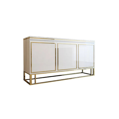 White Wood Sideboard Buffet Cabinet with Storage 3 Doors Gold Base