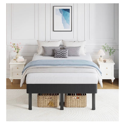 18 Inch Full All-in-One Box Spring, Metal Mattress Foundation with 9 Legs Heavy Duty 400 Lbs Capacity, Rounded Edges & Recessed Legs, Fabric Cover, Noise Free, Easy Assembly, Under-Bed Storage (New in Box)
