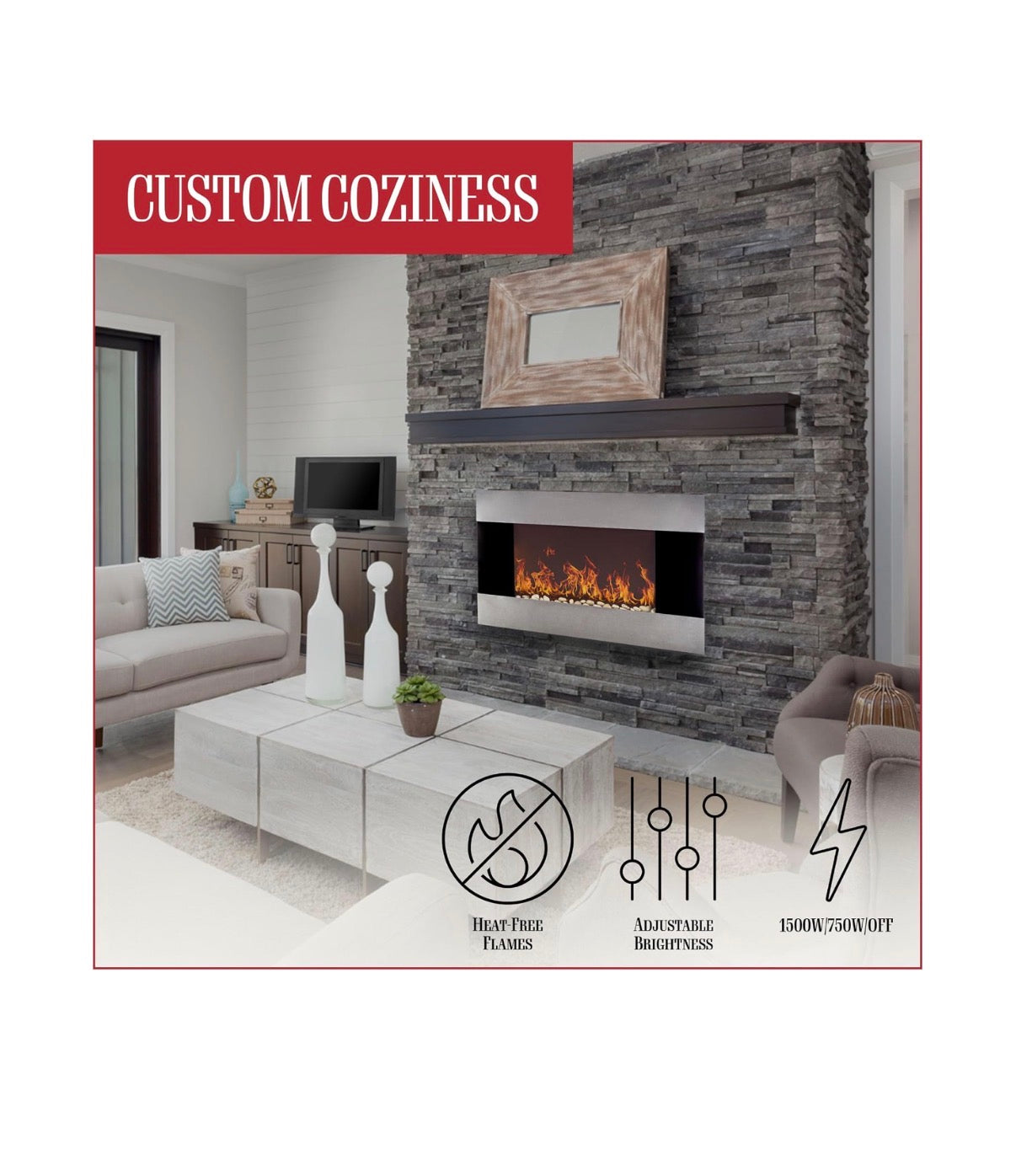 Northwest Electric Fireplace 36 Inch X 8.6 Inch X 22 Inch (Silver) (New in Box)