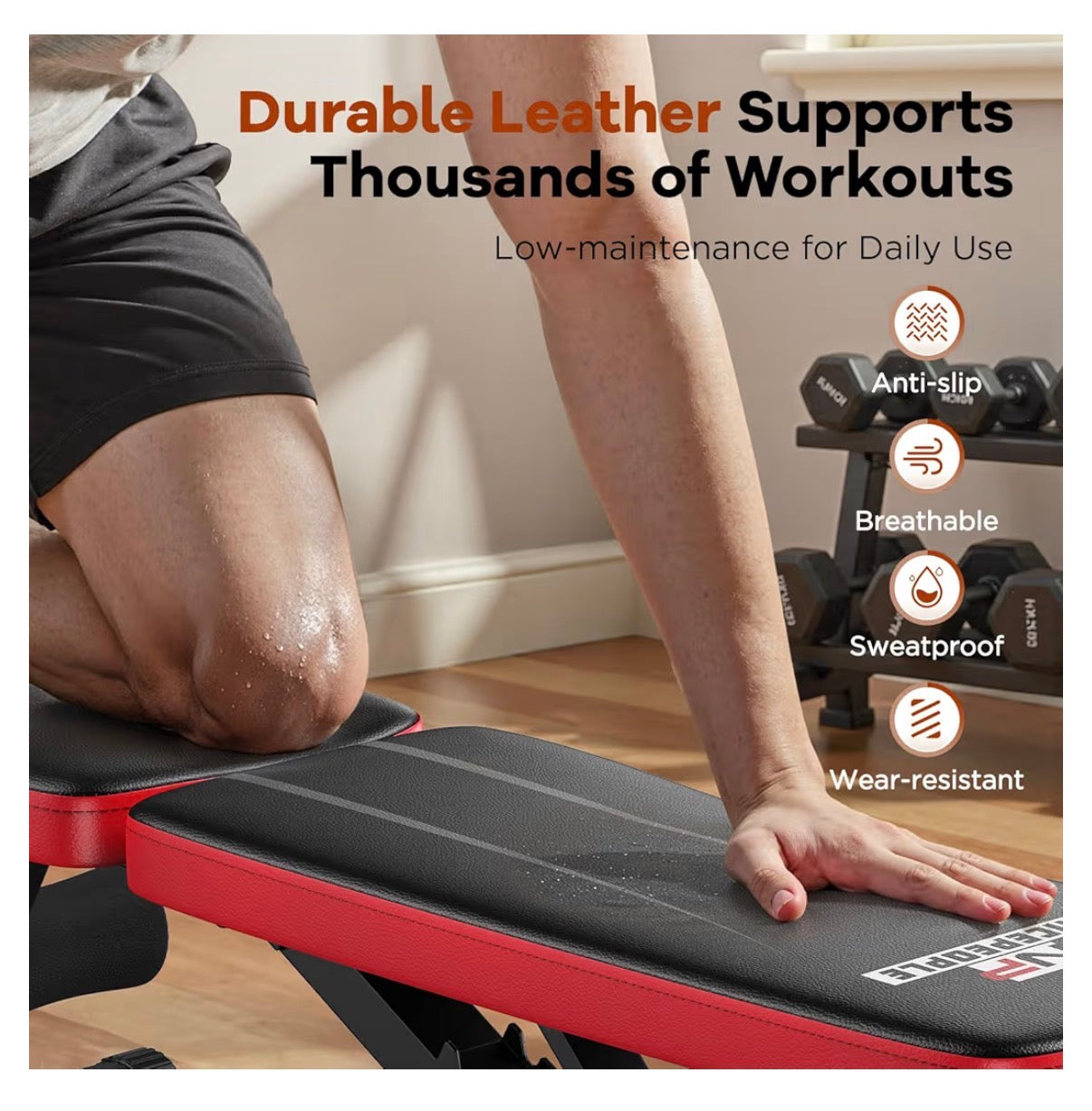 Adjustable Weight Bench for Home Gym, 660lbs Capacity Workout Bench with 8 Backrests for Chest Shoulders Arms, Compact and Foldable Strength Bench for Small Space Apartment Room (Red and Black) (New in Box)