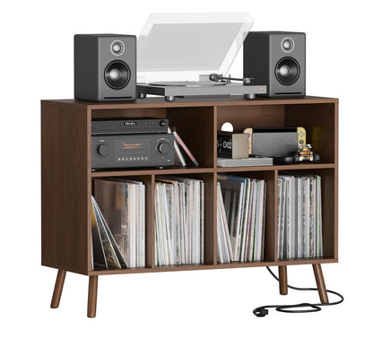 Record Player Stand with Vinyl Storage Cabinet, Wood Turntable Table Open Shelf Holder Up to 350 Albums Cube Storage Organizer for Living Room, Office (Brown) (New in Box) Assembly Required