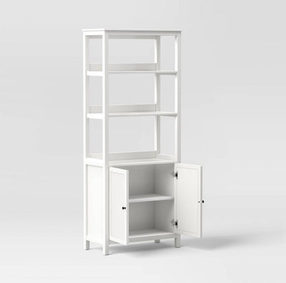 72 Inch Bookcase Traditional with Three Open Shelves and Cabinet (White) (New in Box)