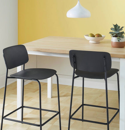 Set of 2-24 Inch Molded Plastic with Metal Base Counter Height Barstools with Footrest (Black) (New in Box; needs to be assembled)