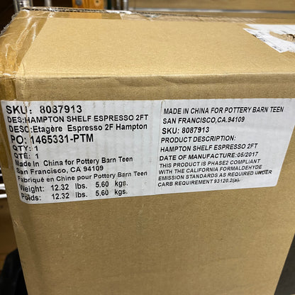 Pottery Barn Teen Hampton Floating Shelf 2Ft. Color: Expresso