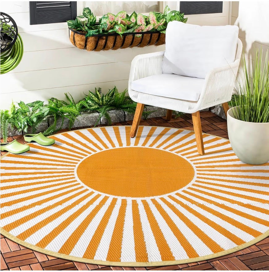 6 ft. Round Outdoor Rug - Waterproof Reversible Plastic Straw Patio Rug