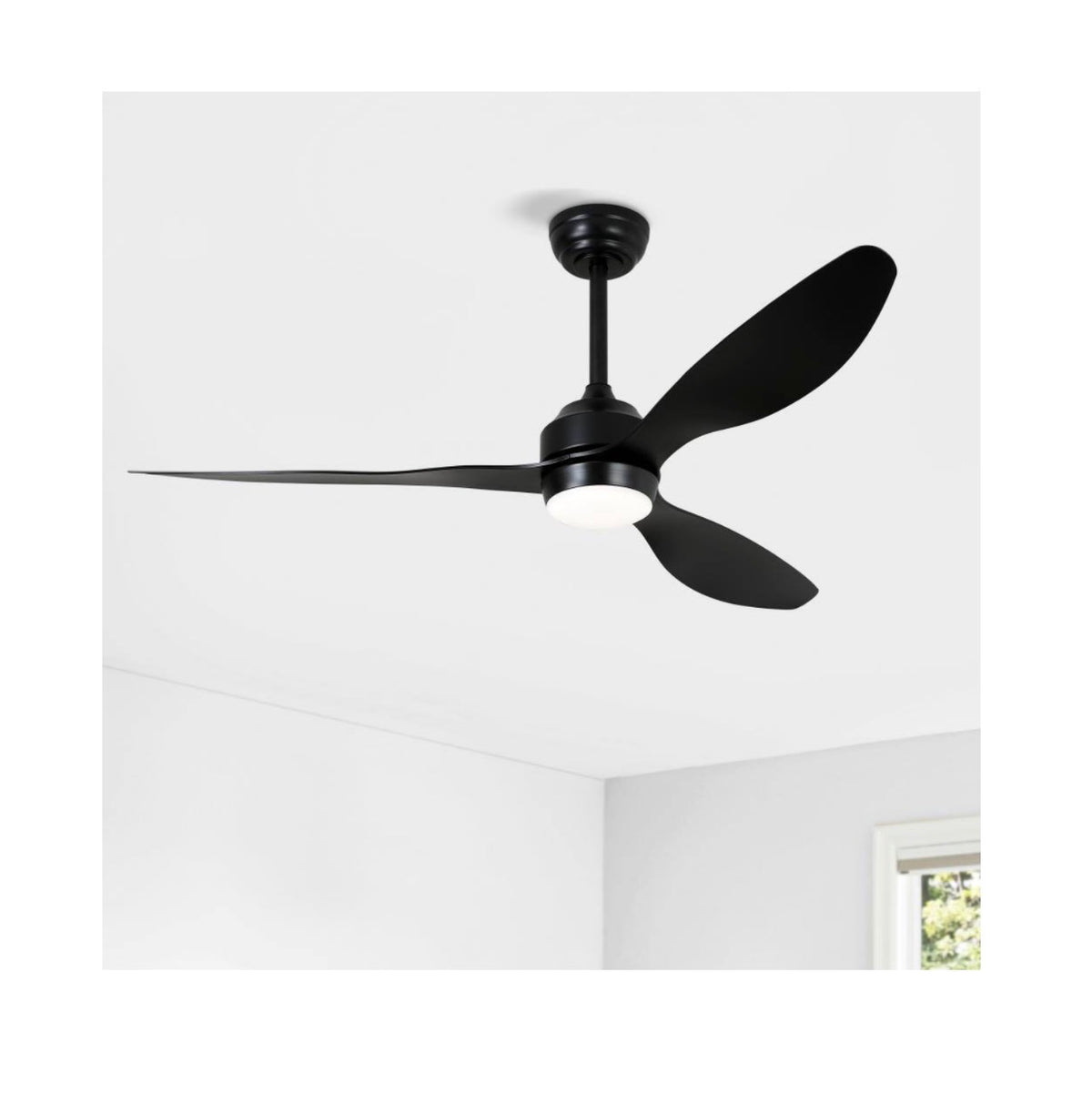 52 Inch Matte Black/Black Downrod Mount Modern 6 Speed Reversible Ceiling Fan w/ LED Light Remote Control, Downrod, Timer (New in Box)