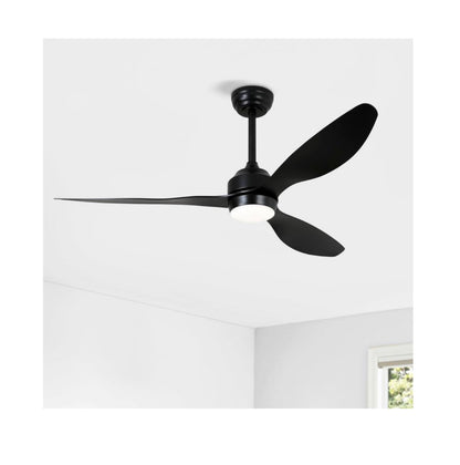52 Inch Matte Black/Black Downrod Mount Modern 6 Speed Reversible Ceiling Fan w/ LED Light Remote Control, Downrod, Timer (New in Box)