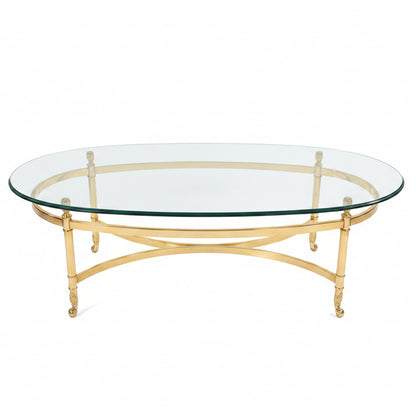 Vintage Mid Century Labarge Style Brass and Glass Oval Coffee Table