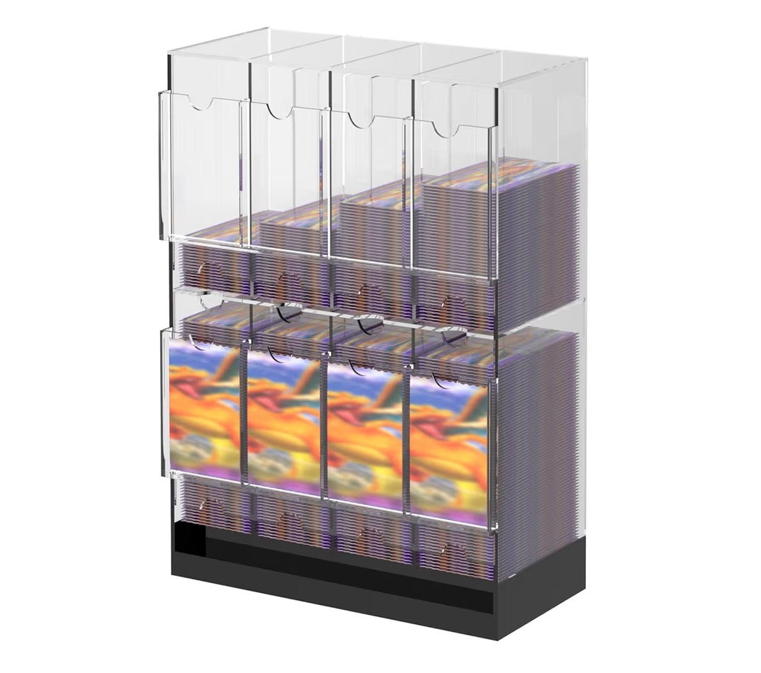 8 Slot Clear Acrylic Booster Pack Dispenser, Card Organizer with Black Base, Fits 280+ Booster Packs, 4mm Thick Display Holders for Sports, Trading Collector Cards