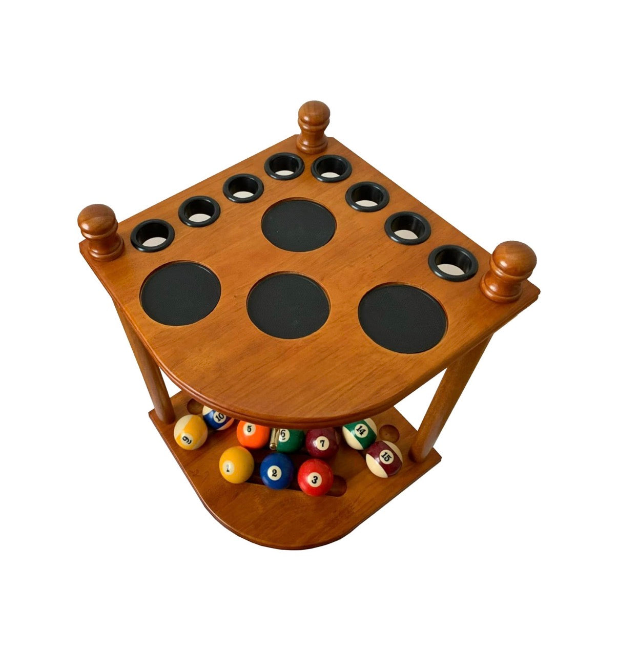 Floor pool Cue Rack Hold 8 Cue Sticks & Billard Accessories Corner Stand Pool Cue Holder Made of 100 Percent Solid Hardwood Provided Ball Rack Hook Cue Rack Only (Classic Oak) (New in Box; Needs to be Assembled)