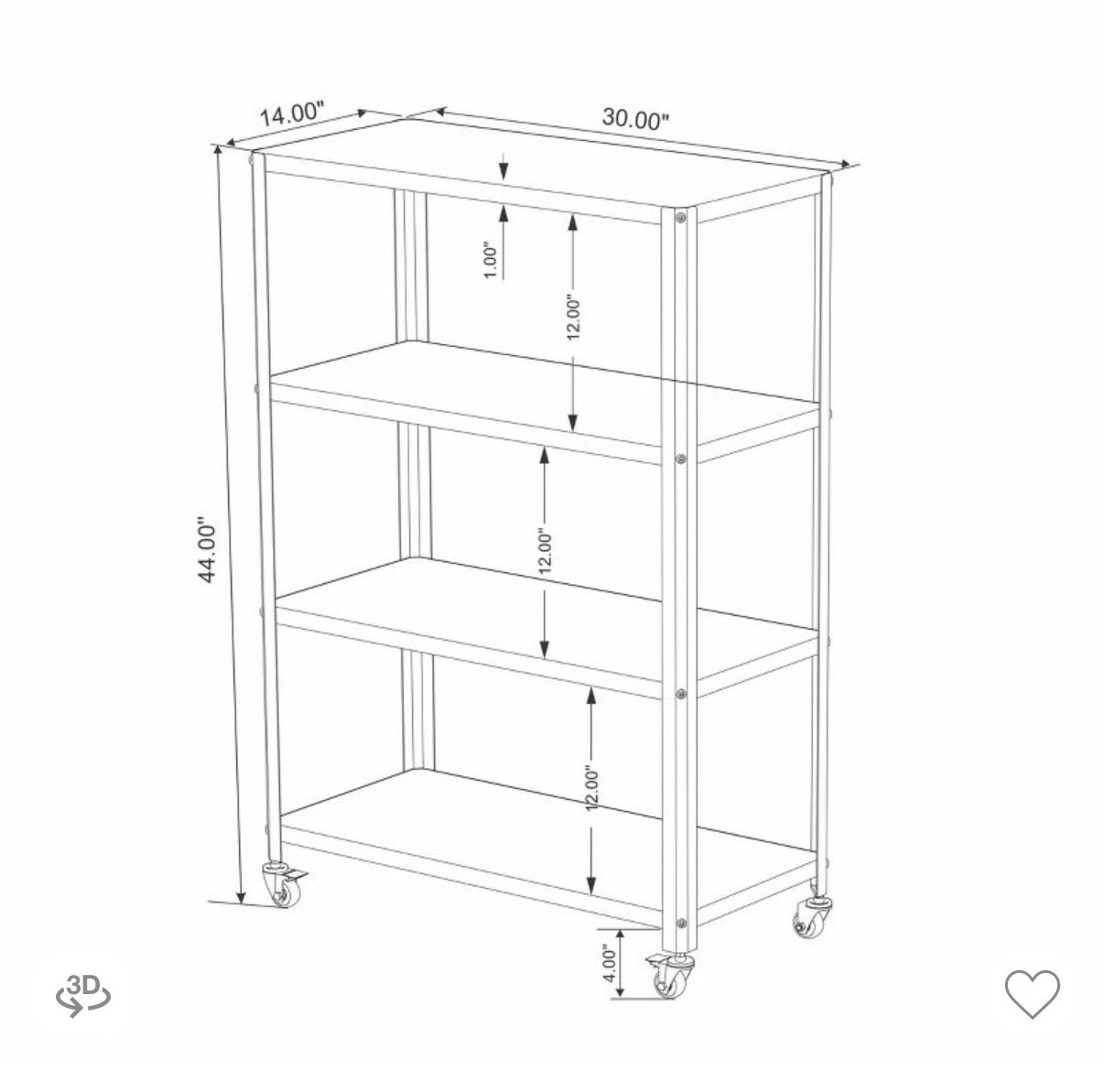 Room Essentials 44 inch 4 Shelf Rolling Metal Bookcase Chalk White