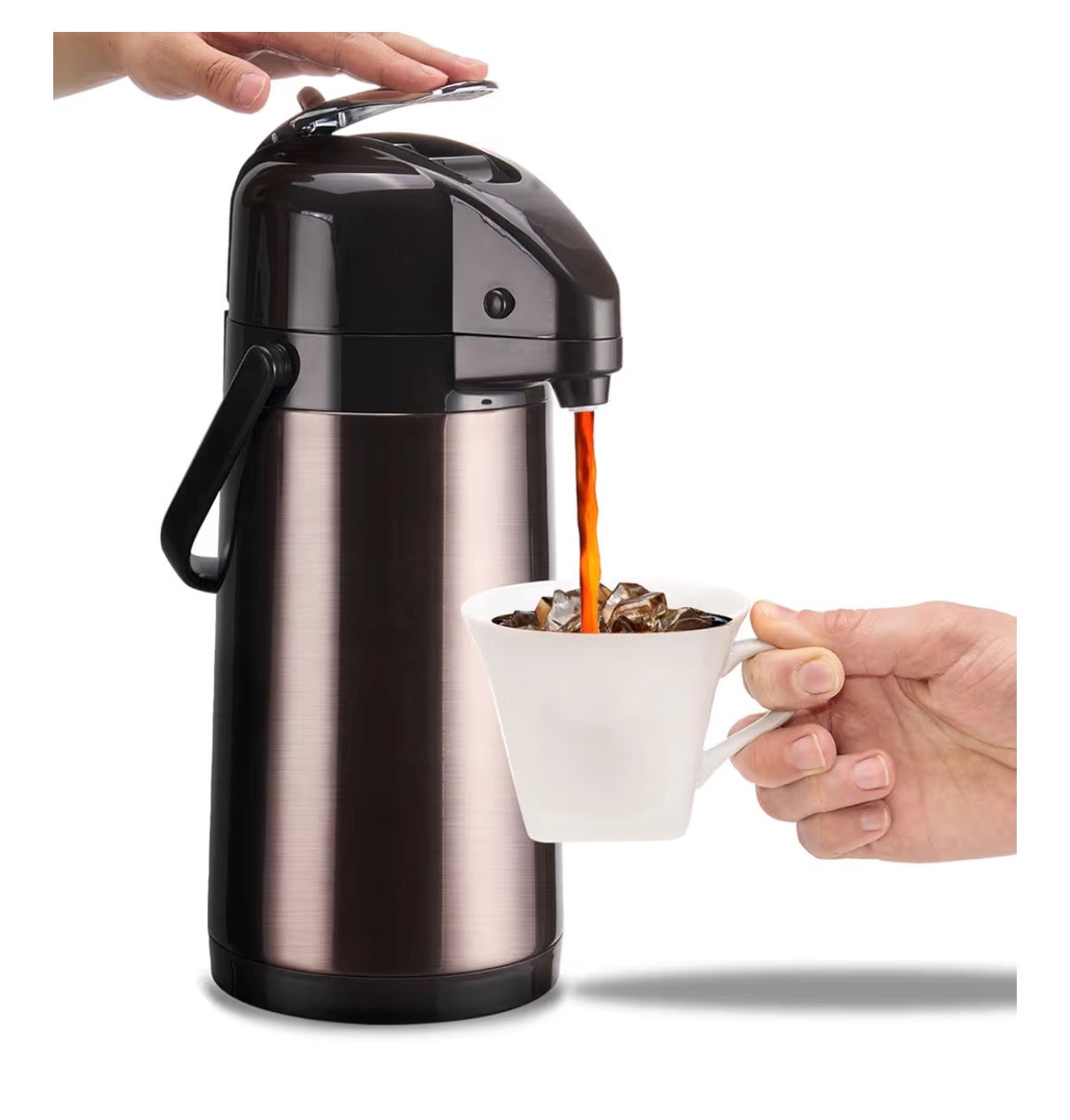 Paracity Airpot Coffee Carafe with Double Pump Stainless Steel Drink Dispencer for Hot/Cold Beverages
