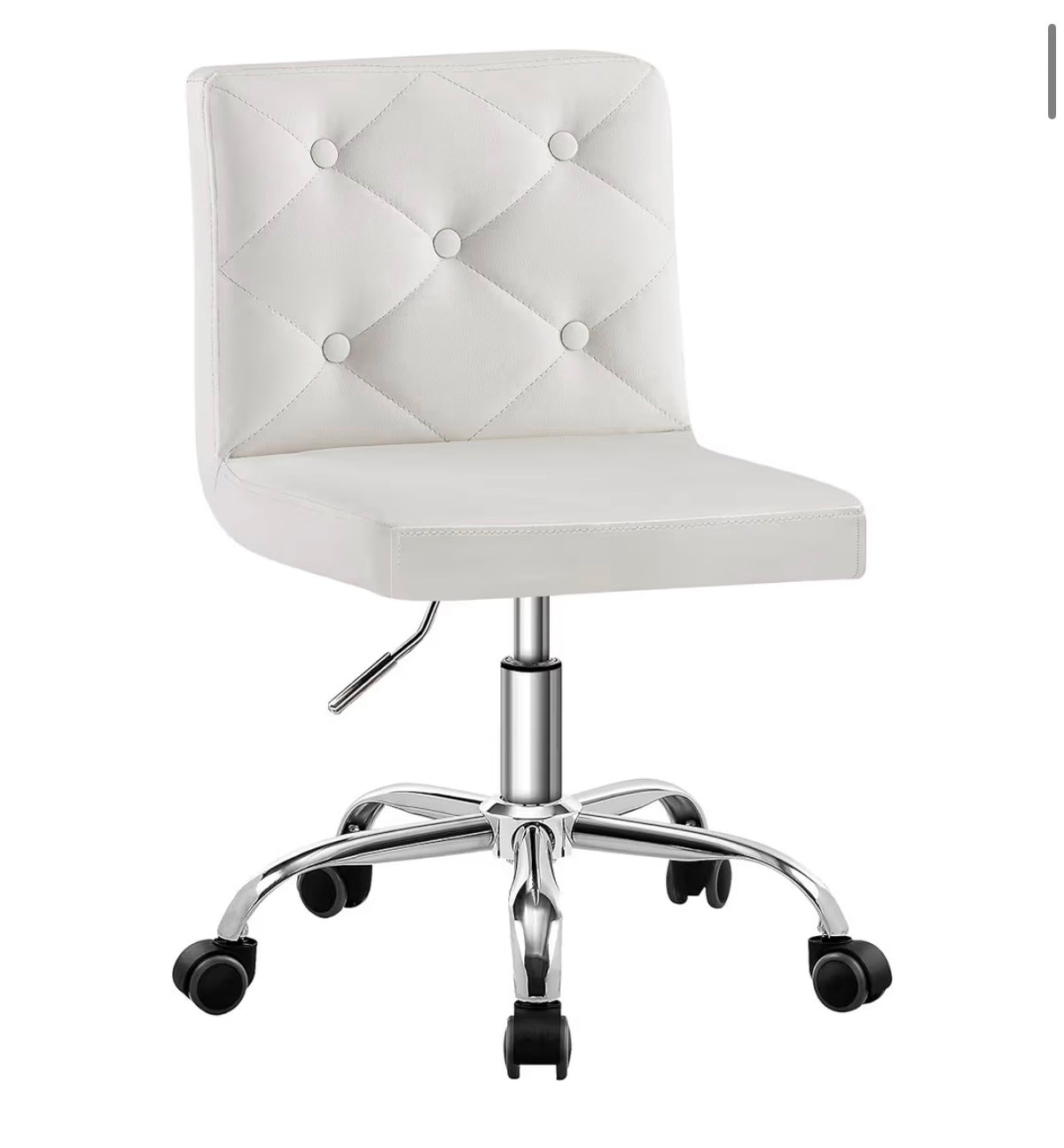 VECELO PU Leather Mid-Back Armless Vanity Chair Adjustable Height 360 Degree Rolling Swivel for Home, Office, Work (White) (New in Box)