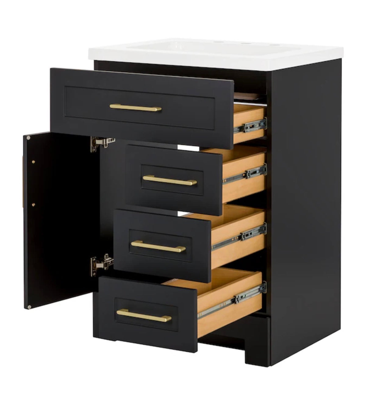 Cauley 24 Inch Black Single Sink Bathroom Vanity with White Cultured Marble Top (Fully Assembled; New in Box)
