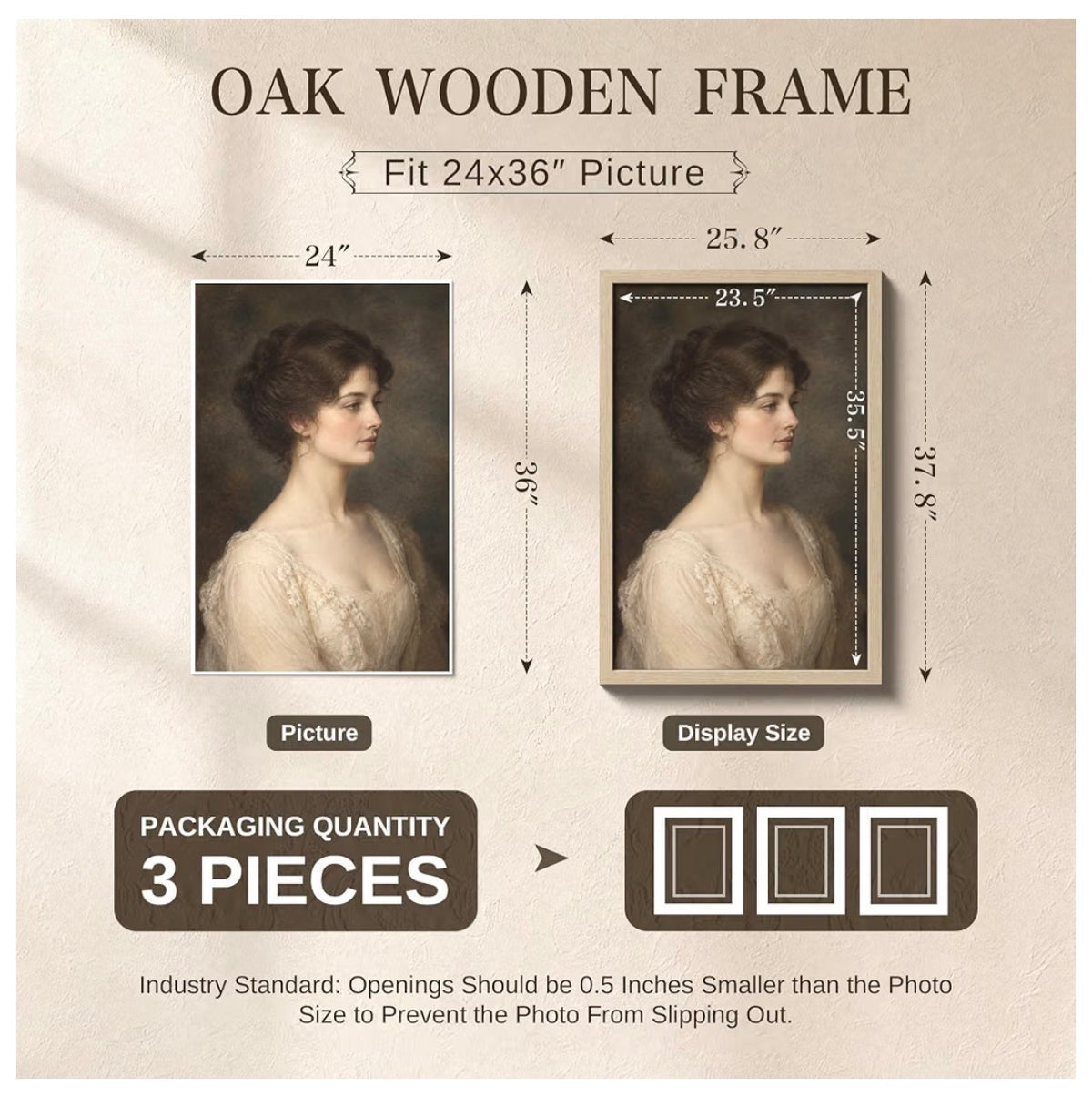 24 X 36 Inch Poster Frame 3 Pack, Natural oak Wood Wide Border for Pictures Light Woodgrain, Wall Hanging, HD Plexiglass, Vertical & Horizontal Wall Display Artwork, Office, Gallery Wall & Hallways (New in Box)