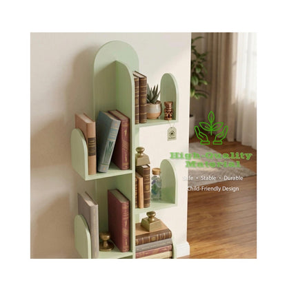 Cactus Tree Bookshelf, 5 Tier Wood 50 Inch Tall Storage Rack for CDs, Movies, Books, Small Space Saving Organizer Shelves for Living Room, Bedroom, Home, Office (Mist Green) (New in Box)