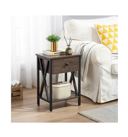 1 Bin Drawer Nightstands X Design Side End Table Nightstand 21.7 Inch Height, 11.8 Inch Width, 15.8 Inch Length (Gray) (New in Box)