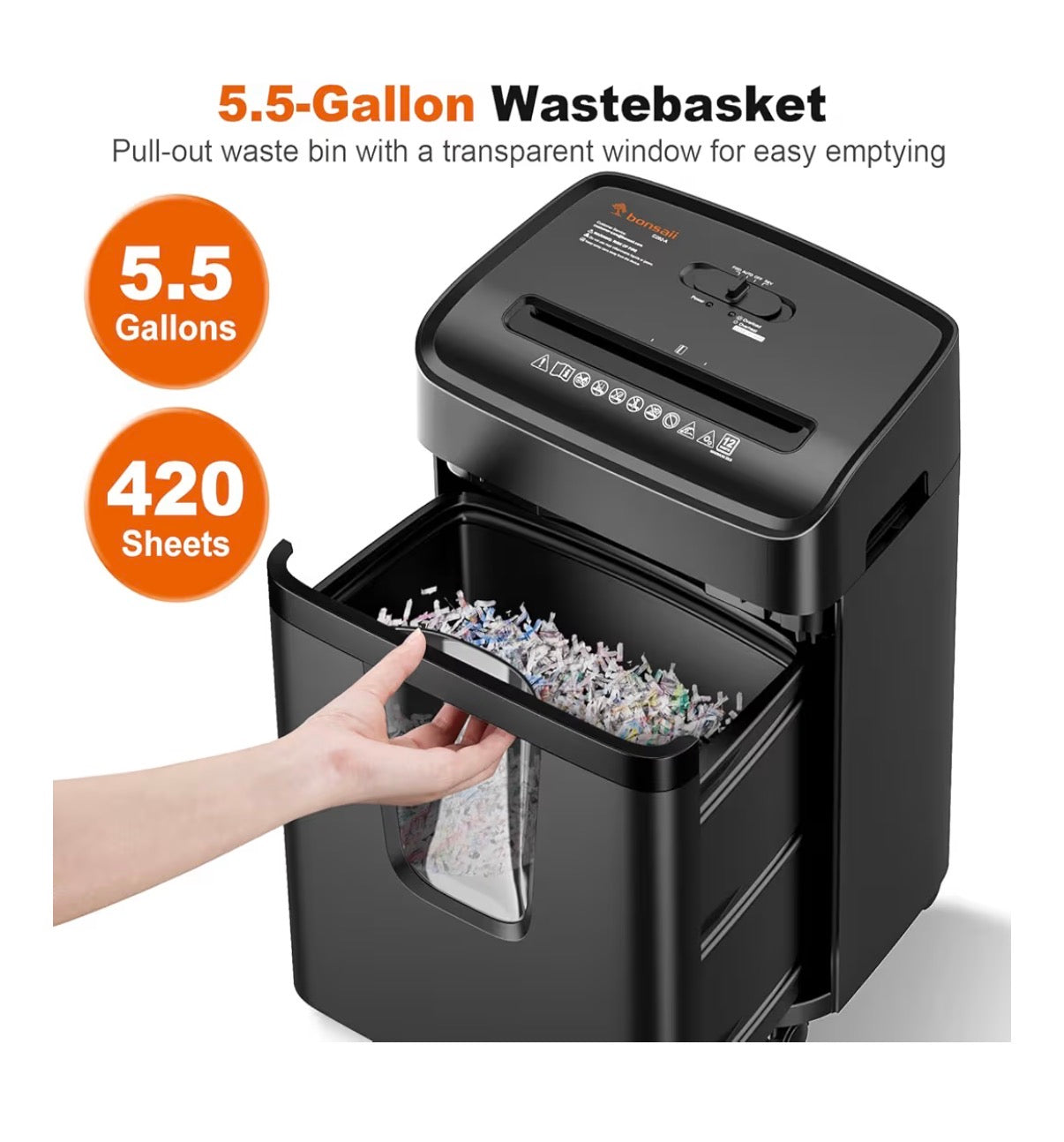 Bonsaii 12 Sheet Paper Shredder for Home Office, Heavy Duty Cross Cut Shredder with 5.5 Gal Pullout Bin