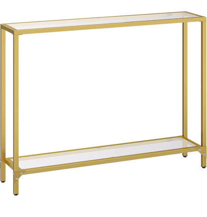 39.4 Inch Narrow Console Table, Tempered Glass Sofa Table Behind Couch Table Modern Entryway Table, Metal Frame for Living Room, Hallway (Gold) (New in Box)