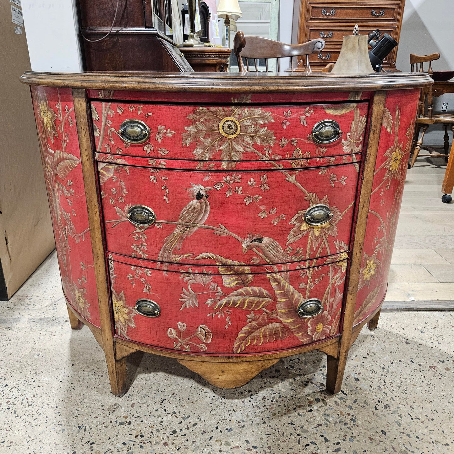 Contemporary Chinoiserie Decorated Demilune Cabinet