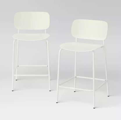 (New) Set of 2, 24" Molded Plastic with Metal Base Counter Height Barstools White - Room Essentials