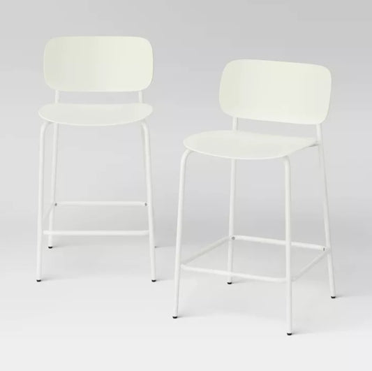 (New) Set of 2, 24" Molded Plastic with Metal Base Counter Height Barstools White - Room Essentials