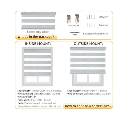 33 Inch Width X 72 Inch Height Dual Layer, Light Control for Day and Night, Free-Stop, Pull Down Blinds for Indoor Windows & Home (Light Gray) (New in Box)