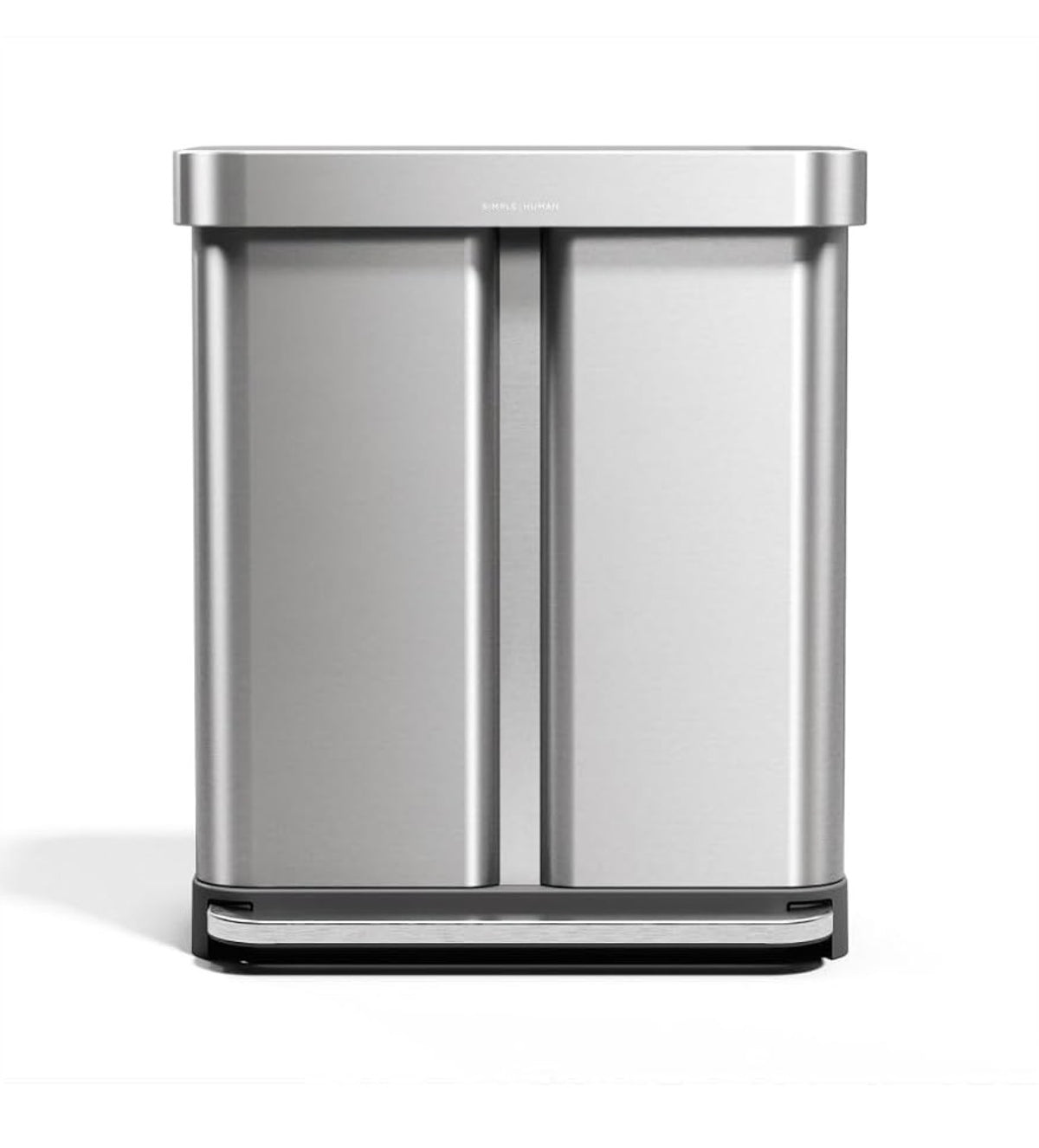 Simple human Step Recycler, 58L/15.3 Gallon Dual Compartment Kitchen Trash Can, 150,000 Step Pedal, Lid Shox Technology, Liner Rim System, Liner Pocket Brushed Stainless Steel with Plastic Lid (New in Box)