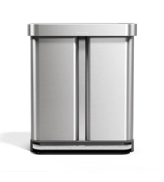 Simple human Step Recycler, 58L/15.3 Gallon Dual Compartment Kitchen Trash Can, 150,000 Step Pedal, Lid Shox Technology, Liner Rim System, Liner Pocket Brushed Stainless Steel with Plastic Lid (New in Box)