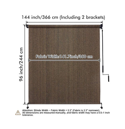 Outdoor Roller Shade 9ft width X 8ft Height, Mocha Exterior Cordless Patio Shades Roll Up Blinds with Spliced Pole Design, One Piece Fabric