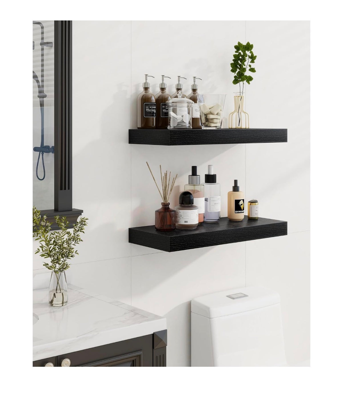 Marsmiles 30 Inch Floating Shelves for Wall, Wooden Shelves with Invisible Brackets Set of Two, Rustic Farmhouse Wall Mounted Shelf for Kitchen Bathroom Living Room, Study (Black) (New in Box)
