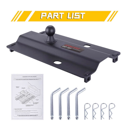 25000lbs Gooseneck Ball Plate Fit for 5th Wheel Rails, Gooseneck Adapter Hitch for Pickup Truck Bed Trailer Towing, 2-5/16 Inch Ball, Fits Industry Standard Rails, Carbide Black Powder Coat (New in Box)