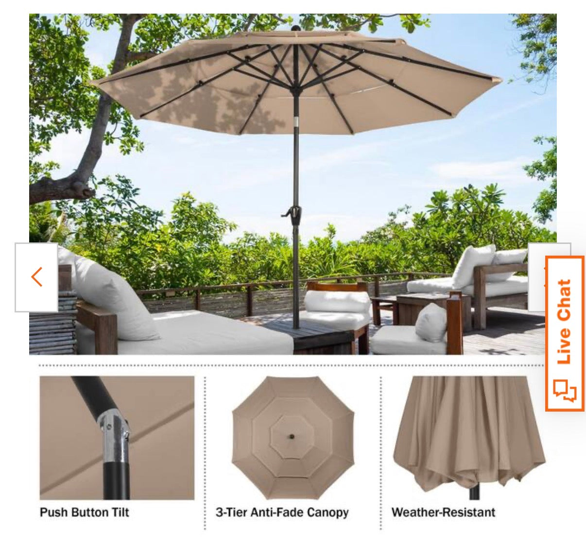 10 ft. Steel Market Patio Umbrella with 3-Tiered Sunshade and Push Button Tilt and Easy-Open Crank (Beige) New in Box