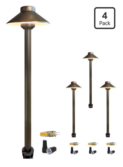 Brass Low Voltage Pathway Lights Wired 4-Pack with 3W LED G4 Bulb, 12V Waterproof Outdoor Path Lighting for Yard, Patio, Landscape, Planter, Walkway (Bronze) (New in Box)