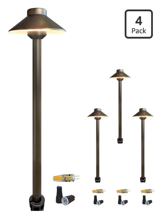 Brass Low Voltage Pathway Lights Wired 4-Pack with 3W LED G4 Bulb, 12V Waterproof Outdoor Path Lighting for Yard, Patio, Landscape, Planter, Walkway (Bronze) (New in Box)