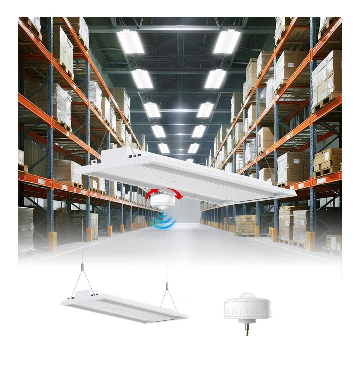 300W LED Linear High Bay Shop Light with Motion Sensor, Large Central Lighting Area, 45000LM, 120-277V, 0-10V, 5000K, Commercial Linear high Bay LED Shop Lights for Warehouse Industrial Garage (New in Box)