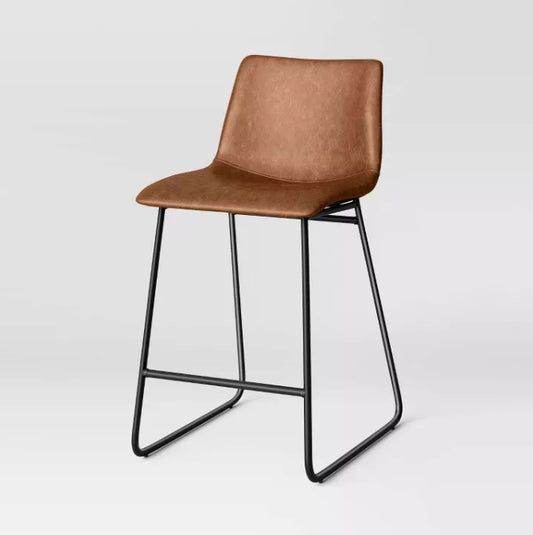 24" Bowden Faux Leather Counter Height Barstool with Footrest Caramel - Threshold