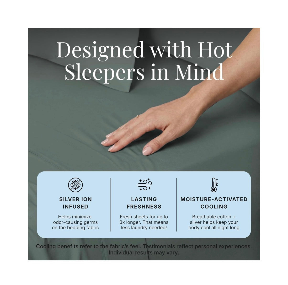 Miracle Made Breathable Cotton Bed Sheets, 4 Piece Set Silver Treated, Soft and Cool to the Touch Lightweight Bedding Designed for Hot Sleepers King Size (Sage Green) (New in Box)