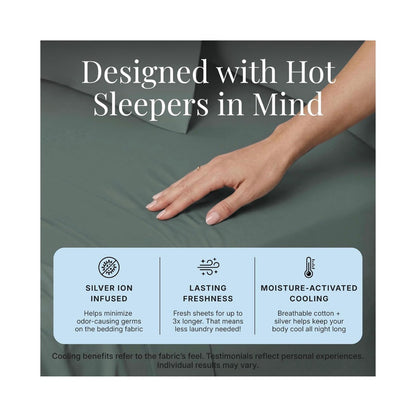 Miracle Made Breathable Cotton Bed Sheets, 4 Piece Set Silver Treated, Soft and Cool to the Touch Lightweight Bedding Designed for Hot Sleepers King Size (Sage Green) (New in Box)