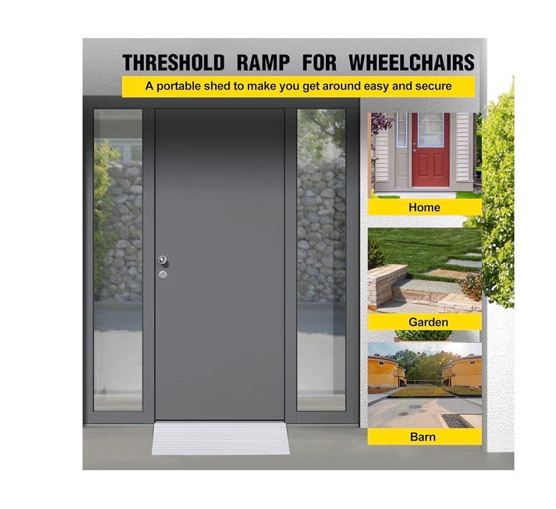 Door Threshold Ramp 2 Inch Rise Door Ramp Aluminum Entry Ramp or Doorway Rated 800 Ibs Load Compacity for Wheelchair, Scooters, Powerchair, or Walkers