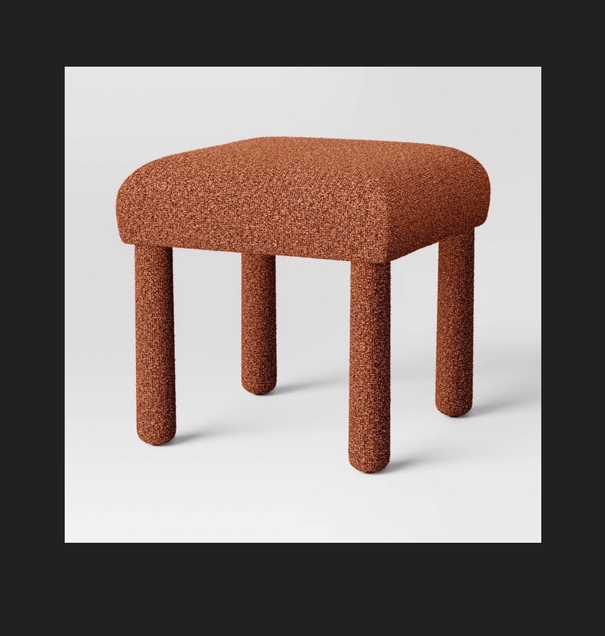 Upholstered Square Stool Ottoman (Rust Boucle) (New in Box)