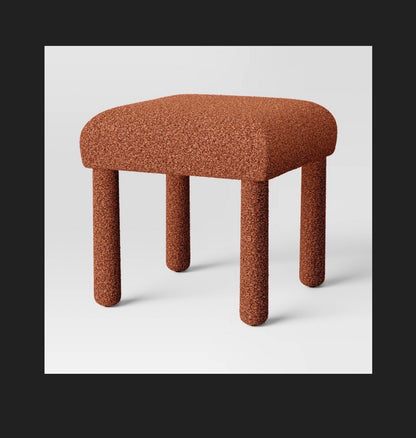 Upholstered Square Stool Ottoman (Rust Boucle) (New in Box)