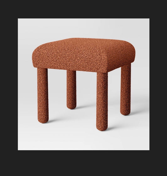 Upholstered Square Stool Ottoman (Rust Boucle) (New in Box)