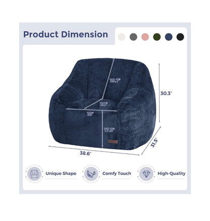 MAXYOYO Bean Bag Chair, Comfy Bean Bag Sofa with Back Support Faux Fur Bean Bag Chair for Adults and Kids, Stuffed Floor Sofa for Living Room, Bedroom, Apartment (Navy) (New in Box)