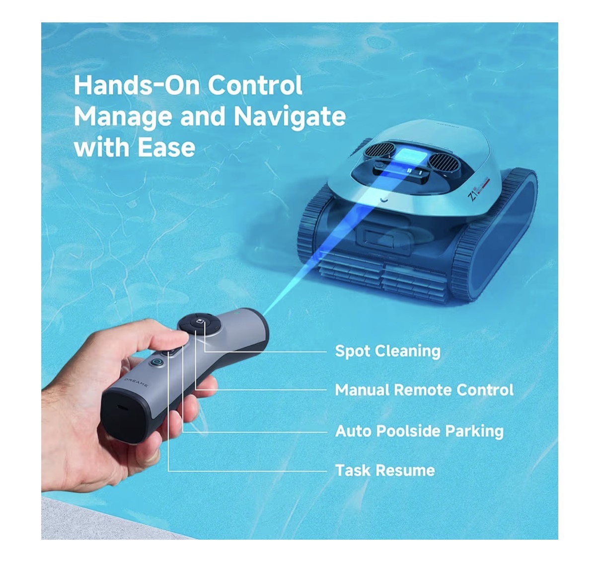 DREAME Z1 Pro Cordless Robotic Pool Cleaner, LiFi & APP Control, 8000 GPH Suction, Wall & Waterline Cleaning, up to 180+ Minutes, Auto-Retrieval, Automatic Pool Vacuum for Above & In-Ground Pools