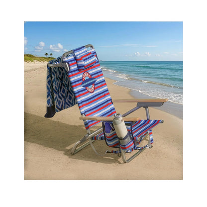 Tommy Bahama 2 Pack 5 Position Classic Lay Flat Backpack Beach Chair with Cooloer and Cup Holder, Portable Folding Beach Chair for Tanning (Red, White and Blue Color) (New in Box)